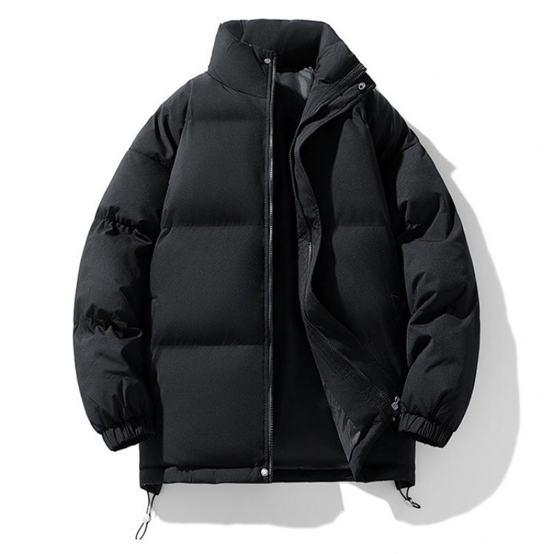 Men's Winter Cotton Jacket: Thickened, Loose, Trendy Stand-Up Collar Outerwear, Versatile Solid Color for Couples.