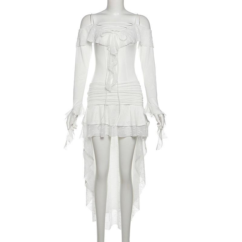 Women's Spice Girls Pure Personality Street Fashion Waist Irregular Long Sleeve Dress