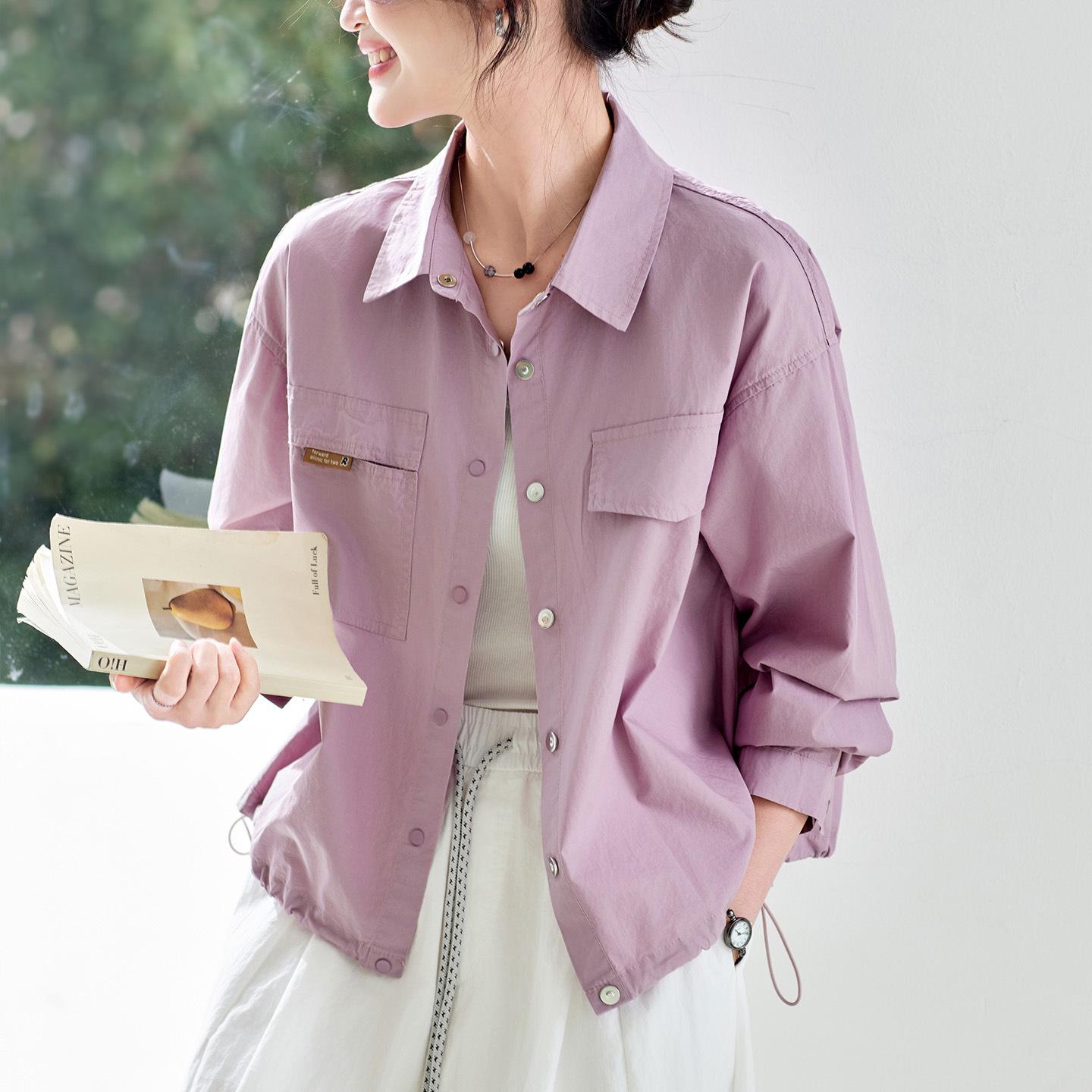 

Women s Powder Purple Long Sleeve Cotton Shirt Jacket, Petite Fit, New Spring 2026 Arrival Medium