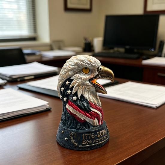 Bald Eagle Table Lamp, Patriotic American Eagle Head Bedside Lamp, Resin Bird Statue Night Light for Living Room, Bedroom, Memorial Day Home Decor