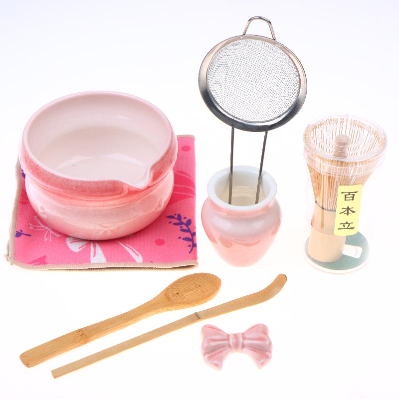 8PCS Matcha Tea Set Pink Gradient Japanese Style Complete Matcha Bowl Kit Perfect Gift for Wedding Housewarming