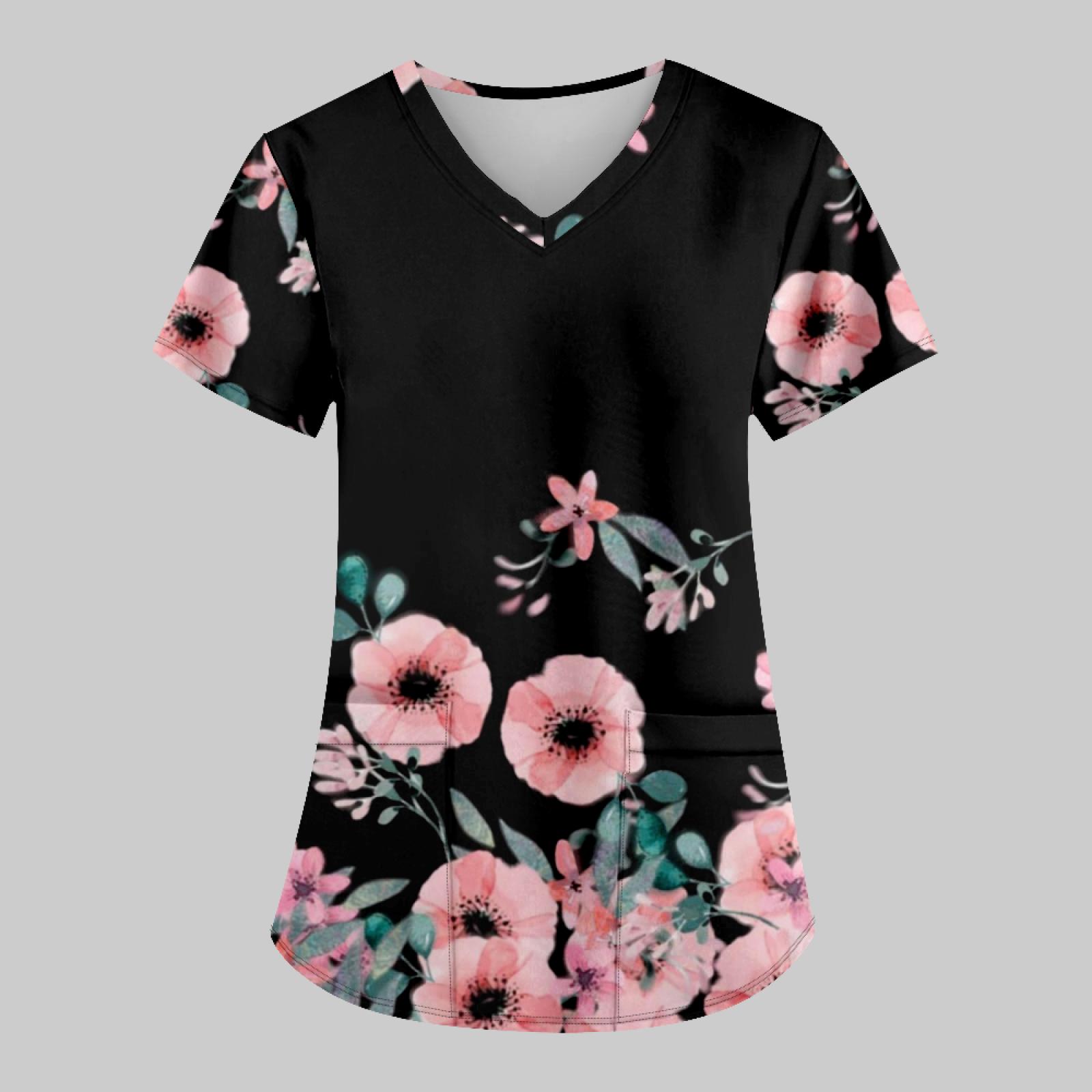 

Женская модная рабочая форма с принтом и карманной футболкой с коротким рукавом XXXXXL розовый