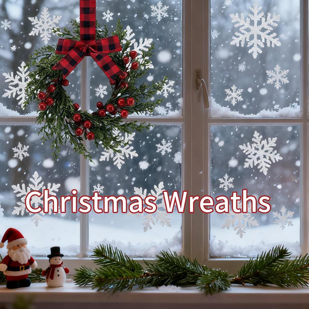 Christmas Wreath With Bow 10 Inch Artificial Holiday Decorations Rustic Wreath Ornament For Front Door Indoor Wall Window Mantel