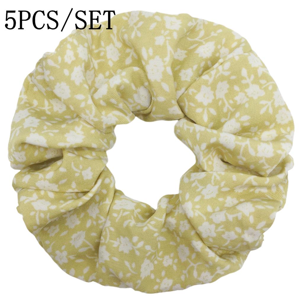 5pcs/set Sweet Cute Print Flower Scrunchies For Women Stretch Hair Accessories Elastic Rubber Band Rope Headwear Ditsy Floral