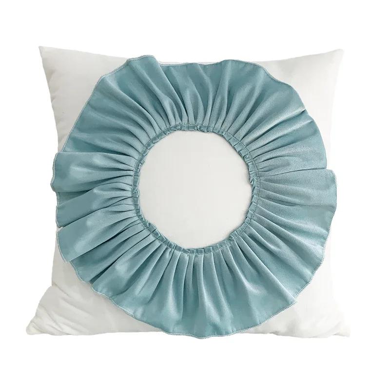 Fashion Modern Style Pink White Throw Pillows 45*45cm Velvet Stitching 3D Chrysanthemum Cushion Waist Pillow Blue Cushion Case