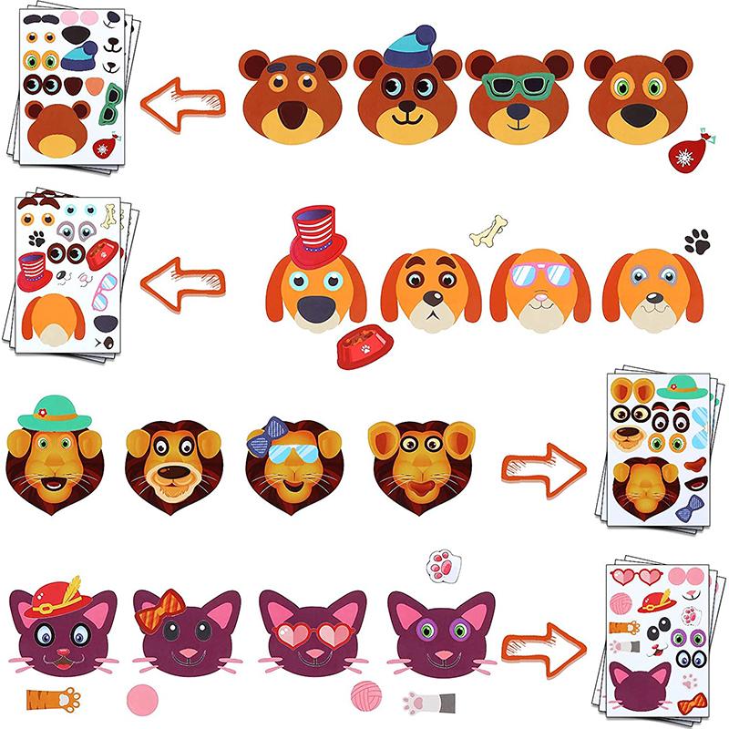 12 Sheets Make a Face Stickers Kids DIY Stickers Make-a-Face Animal Stickers Children Recognition Training Education Toy