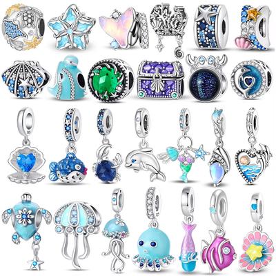 Charms Miedź Oryginalny Niebieski Żółw Pustelnik Kotek Szczęścia Koraliki Pasują Bransoletka Kobiety Luksusowa Biżuteria DIY Przyjaciel Drobny Prezent