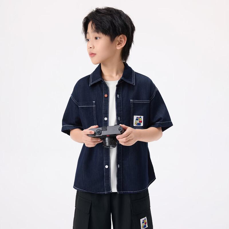 Boys  Casual Short-Sleeve Denim Lapel Shirt 160