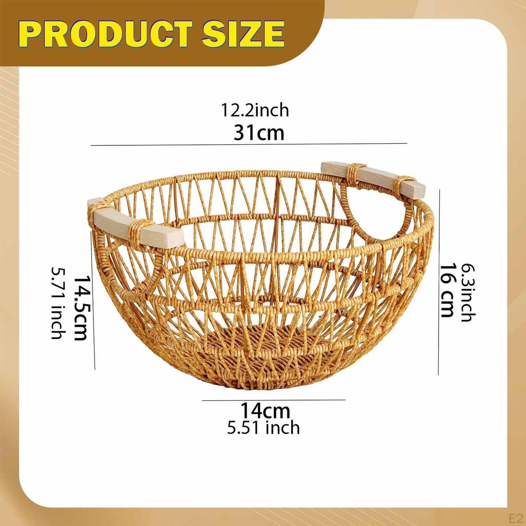 Woven Round Fruit Basket Bowl Display Dish Organizer Imitation Rattan Food Serving Tray for
