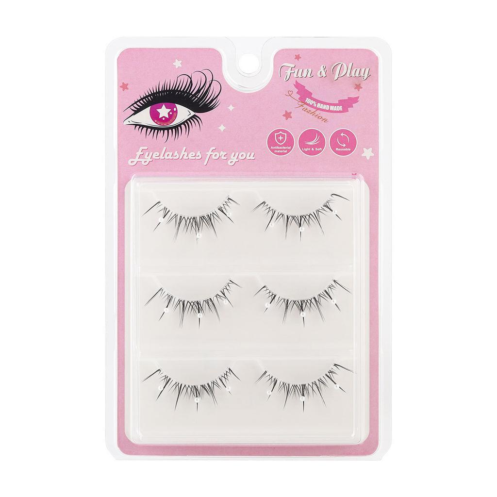 Transparent Stem False Eyelashes Decorative Eyelashes Barbie Comic Eyes 3 Pairs Stage Party Eyelashes