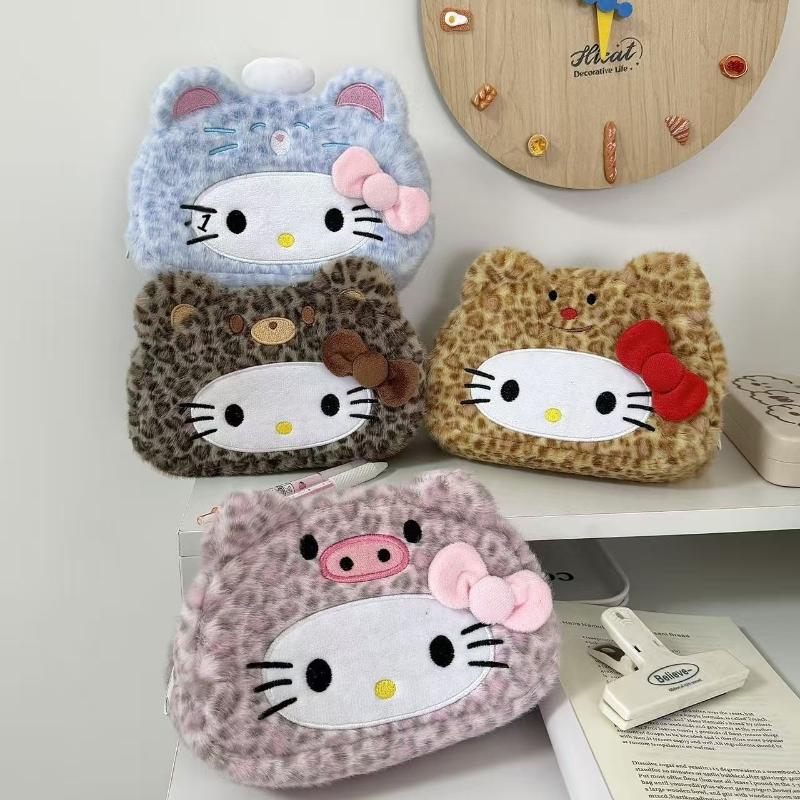 Kawaii Hello Kitty Plush Pencil Case Cartoon Large Capacity Stationery Cosmetics Pencil Pouch Multi-Functional Storage Bag Gift