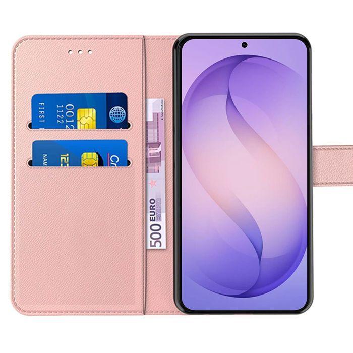 Coque pour Samsung Galaxy S26 Plus, Protection Intégrale Anti-Rayures Antichoc Synthécuir Rose