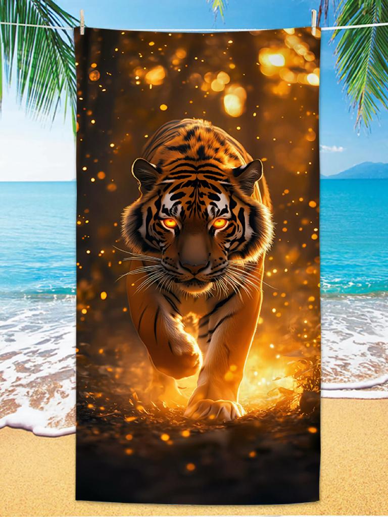 

Tiger Beach Towel Microfiber Digital Print Bath Towel Bold Tiger Design Sun Protection Shawl Extra Large Towel for C W40*H60(CM)