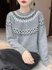 Women's Fair Isle Wind Sweater - 100% Australian Wool, Loose Round Neck Retro Jacquard Pullover