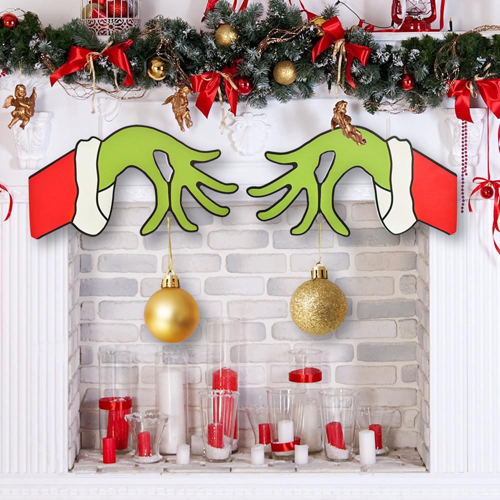 Charming Wooden Christmas Door Hanger Grinch Wreath For Festive Home Decor