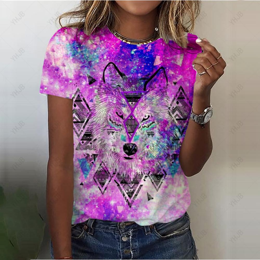 Fashionable women's T-shirt, funny 3D printed top, short-sleeve summer cute African pattern, loose fit
