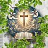 2D Round Metal Sign Christian Cross Bible Religious Home Decor Wall Art Sculpture