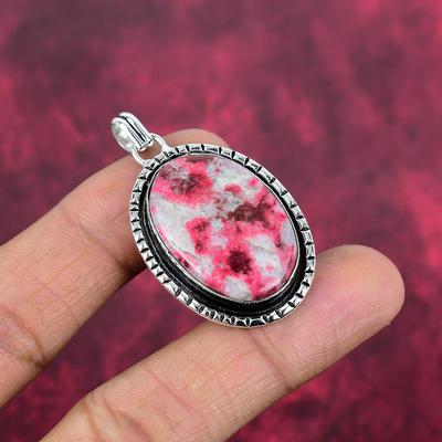 Pembe Thulit Değerli Taş Kolye 925 Ayar Gümüş Takı, El Yapımı Antika Kolye Takı, Anne İçin Hediye