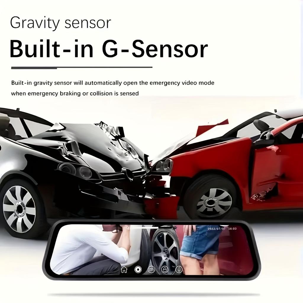 10 Inch IPS Touch Screen Dash Cam 1080P Wide Angle Lens Loop Recording Gravity Sensor Parking Monitoring