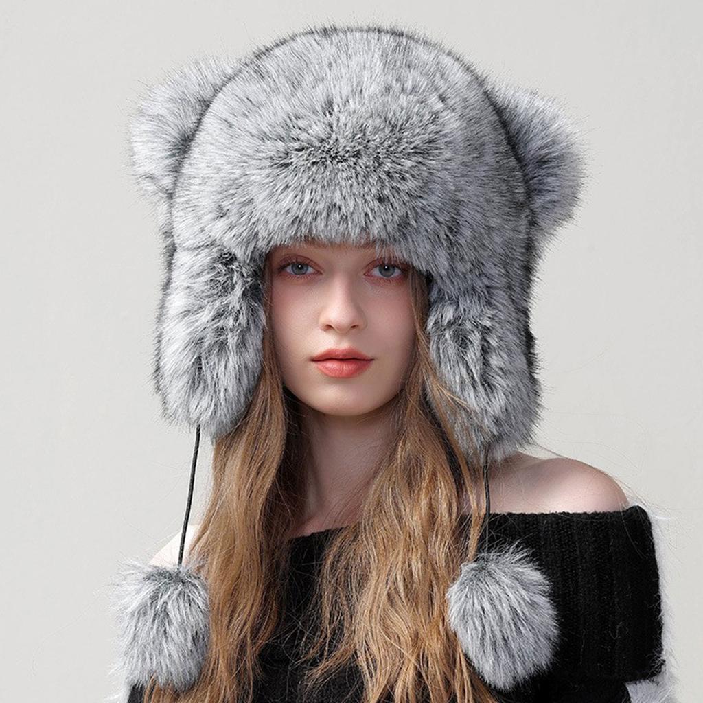 Cartoon Bear Fur Hat for Women's Autumn and Winter New Cute Doudou with Imitation Raccoon Fur Ear Protectors To Keep Warm and Cold-resistant Plush Hat