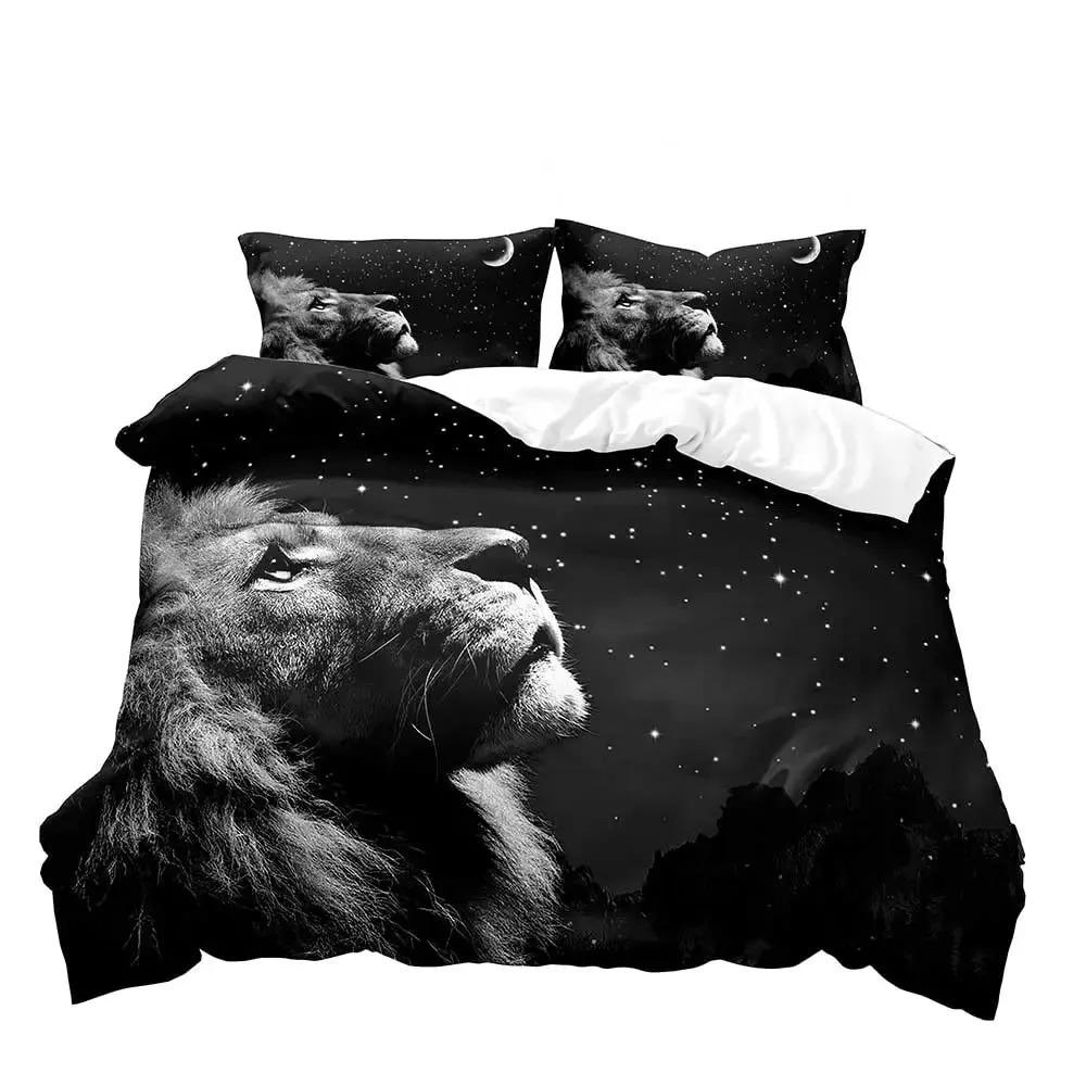 Lion Duvet Cover Set KingAfrican Safari Animal Black Bedding SetCouples Comforter CoverQuilt CoverRomantic Lion Couple Gifts