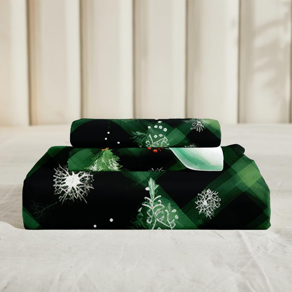 Rutigt jul-snögubbe sängset i polyester, mjukt bekvämt formsytt lakan och örngott, 20x30 tum, flera storlekar