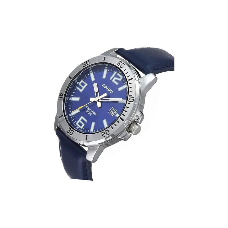 Casio STANDARD Series Waterproof Pointer Business Quartz Movement Leather Strap Japanese and Korean Watch Men's Watch Blue Dial MTP-VD01L-2BV