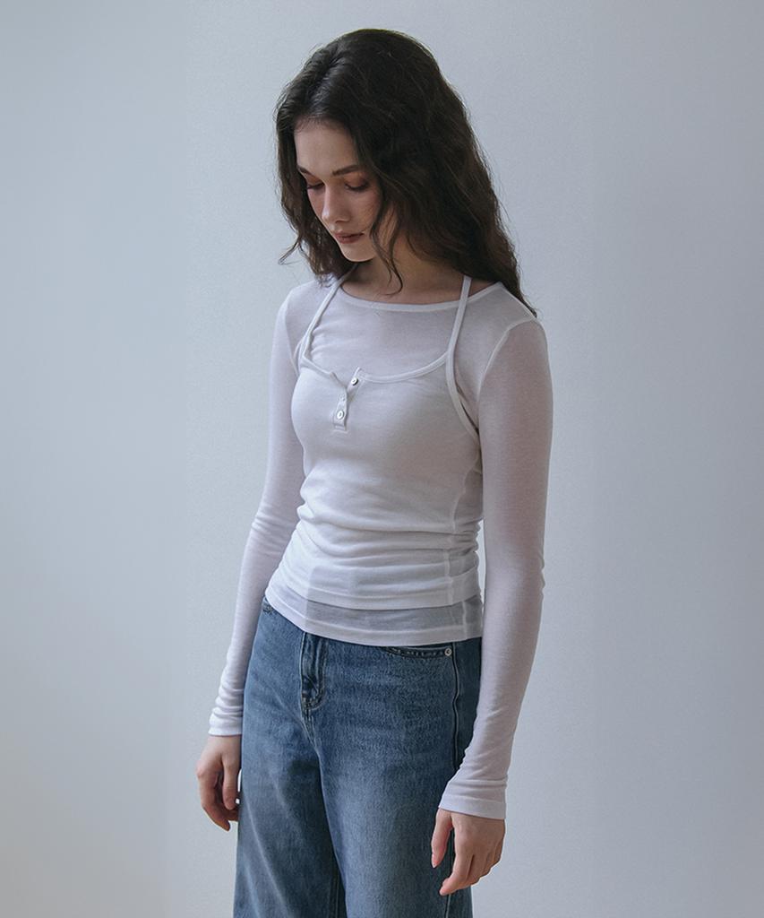 VEM.VER Button Point Bustier Layered T-Shirt_White