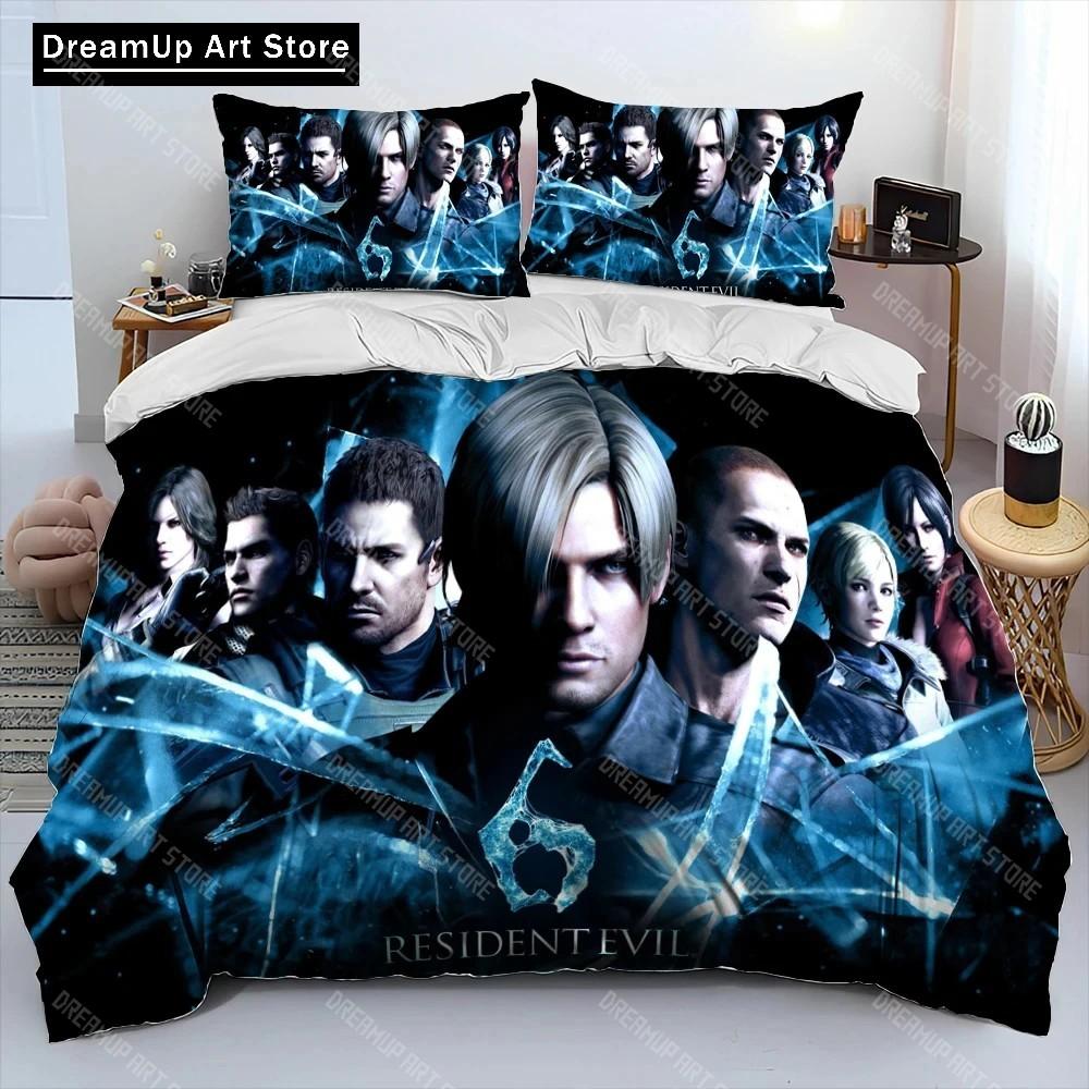 3D R-Resident Evil Spel Gamer Täcke Sängklädesset, Påslakan Sängset Quiltöverdrag Örngott, King Queen Size Sängklädesset Pojkar