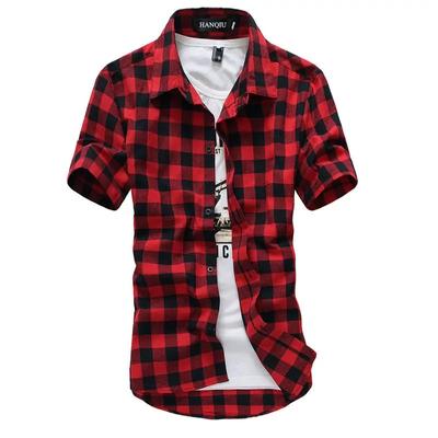 Red and Black Plaid Shirt Men Shirts   Summer Fashion Chemise Homme Mens Checkered Shirts Short Sleeve Shirt Men Blouse