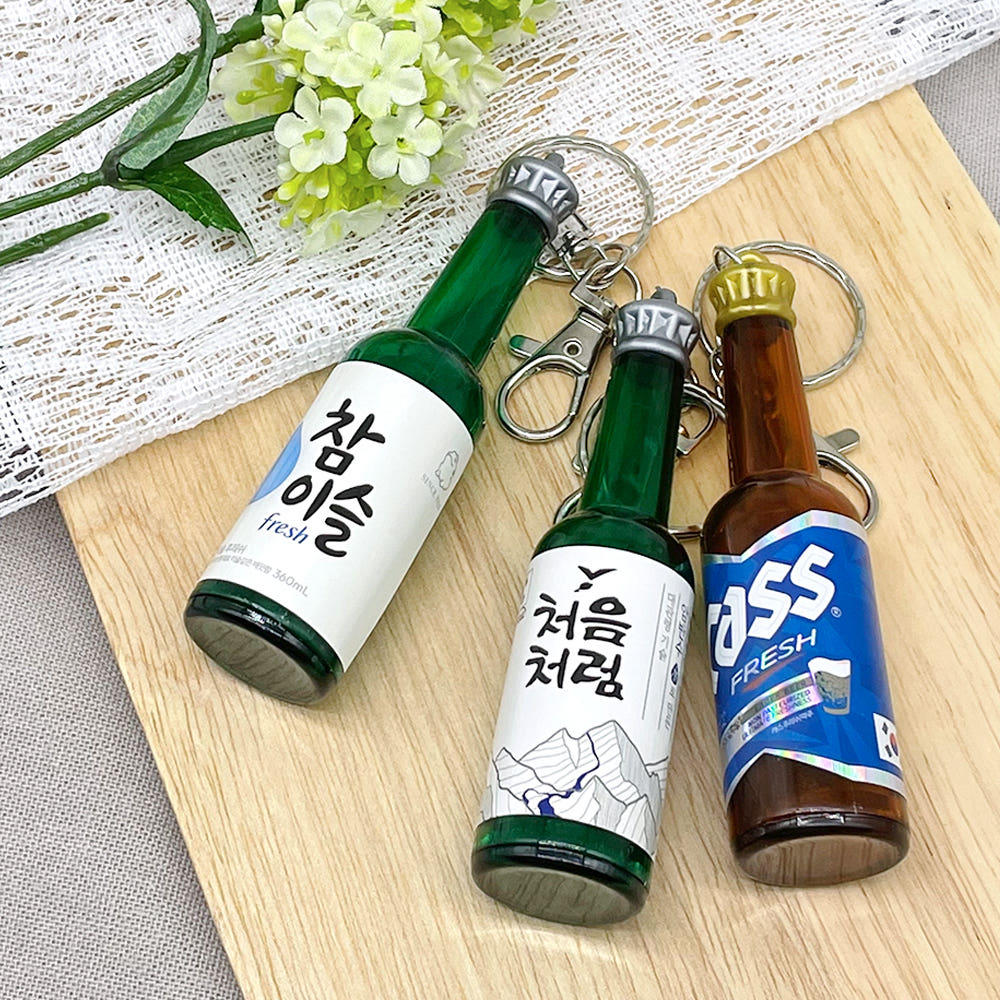 Koreaanse Soju en Bierflesje Sleutelhanger 3-Delige Souvenir Set