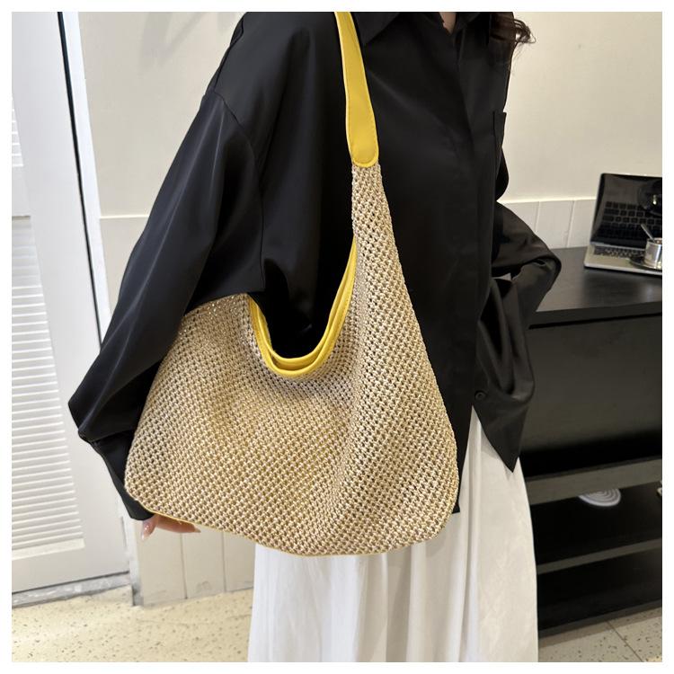 ins Vintage Nylon Braided Tote Bag Summer Large Capacity Underarm Bag One Shoulder Lightweight Resort Wind Beach