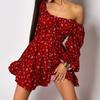 Frühling Neuankömmlinge Damenmode Sexy Bedrucktes Gerafftes Langarmkleid