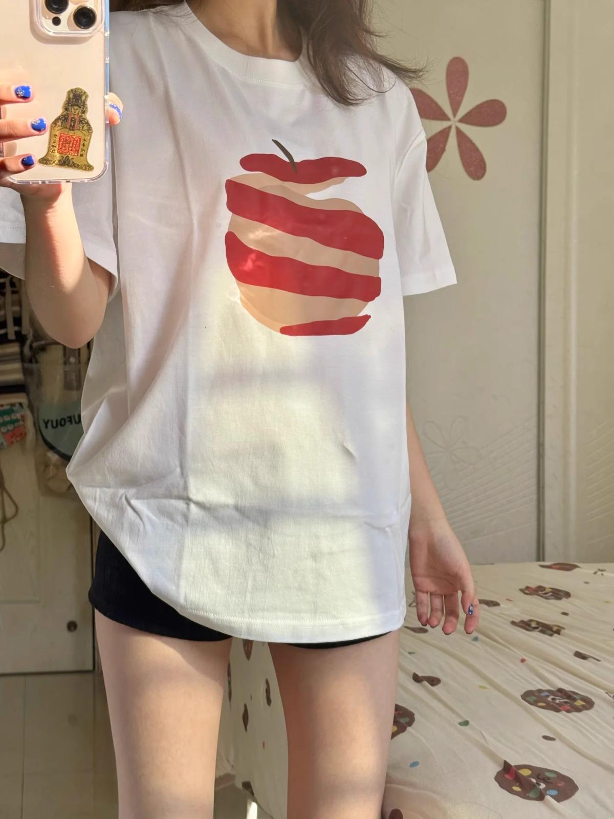 

Korean Apple Print Pure Cotton Short-Sleeve Women s T-Shirt XXL белый