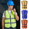Safety Reflective Vest Work Waistcoat Men Women V-Neck Sleeveless Zipper Placket Breathable Night Thin Multi-pocket