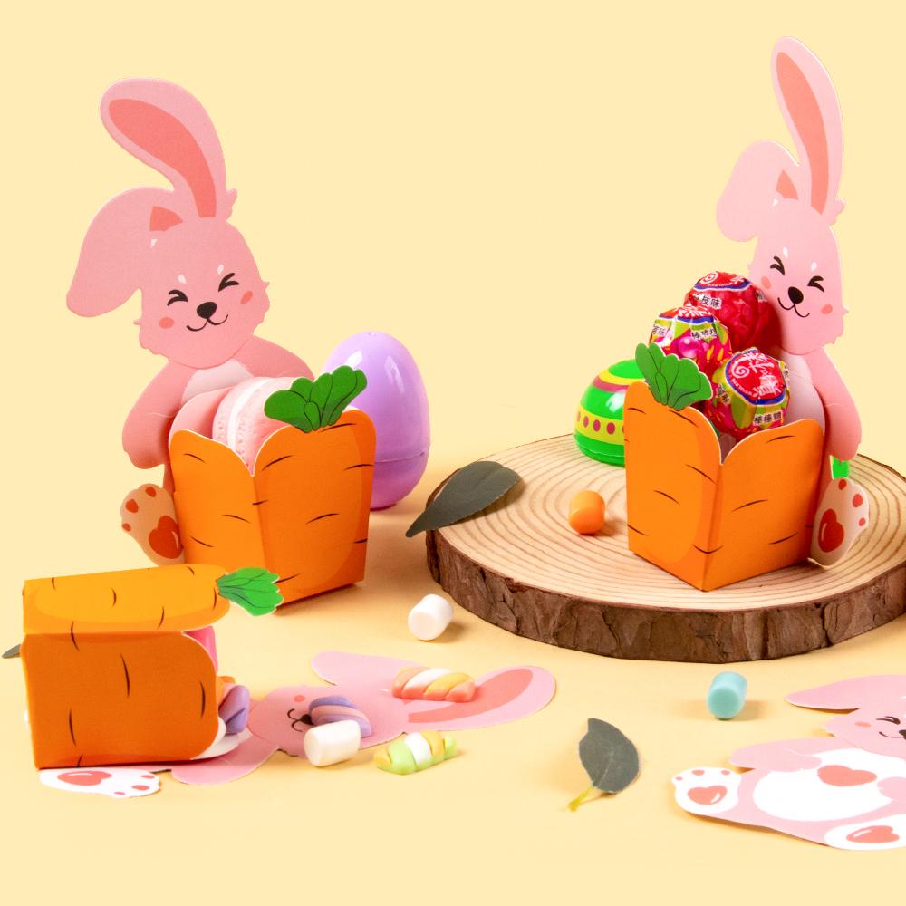 10/20pcs Cute Rabbit Carrots Paper Candy Boxes Cartoon Bunny Sweets Basket For Happy Easter Party Gifts Decoration Packaging Box