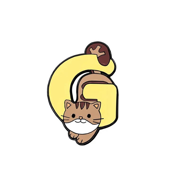 Cute Cartoon Cat Enamel Pins Letter-Shaped Kitten Metal Badge Colorful Animal Brooch For Jewelry Accessory Gifts