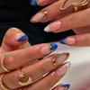 Short Almond-shaped Gilt Wearable Manicure Nails European And American Blue Gemstone Blush Nails Removable Fake Nails