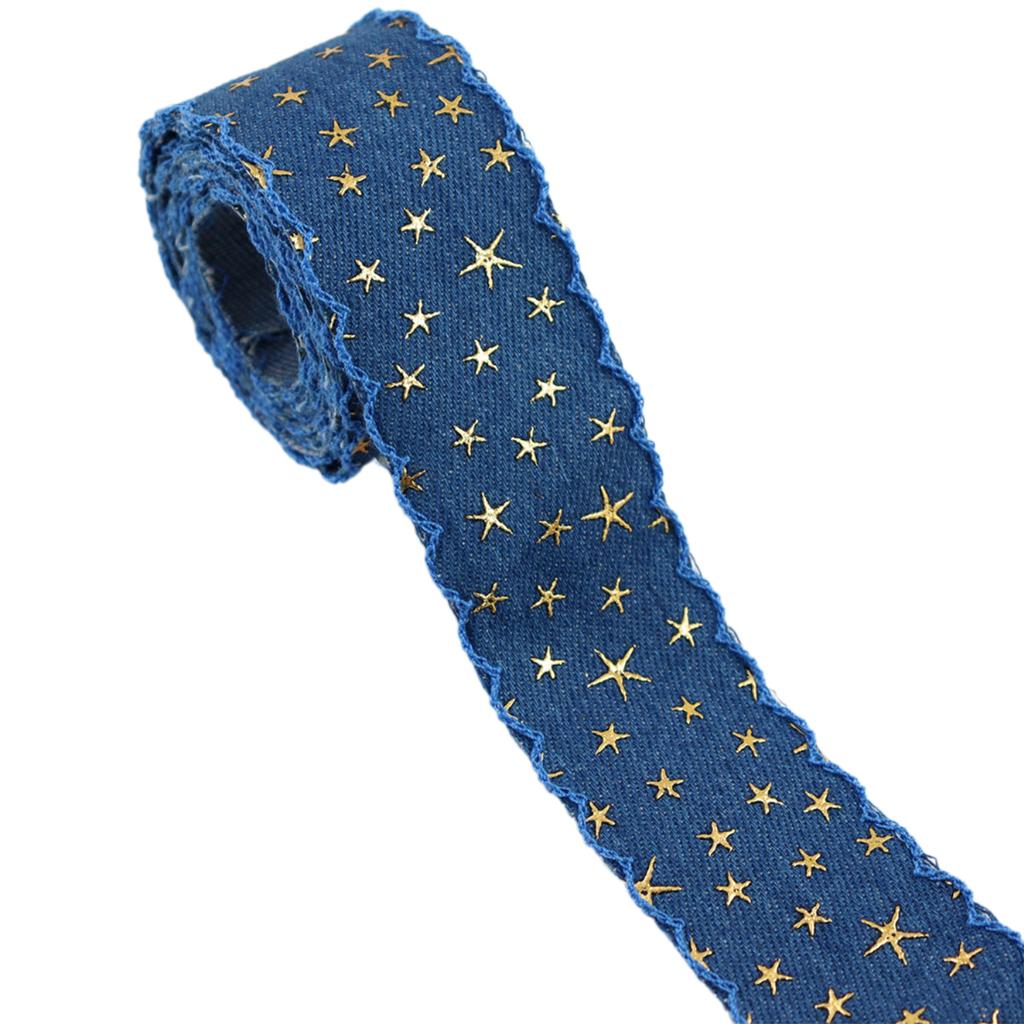 Retro Denim Ribbon With Star For Creative DIY Projects Clothing Decoration Vintage Blue Denim Trim Unique Star