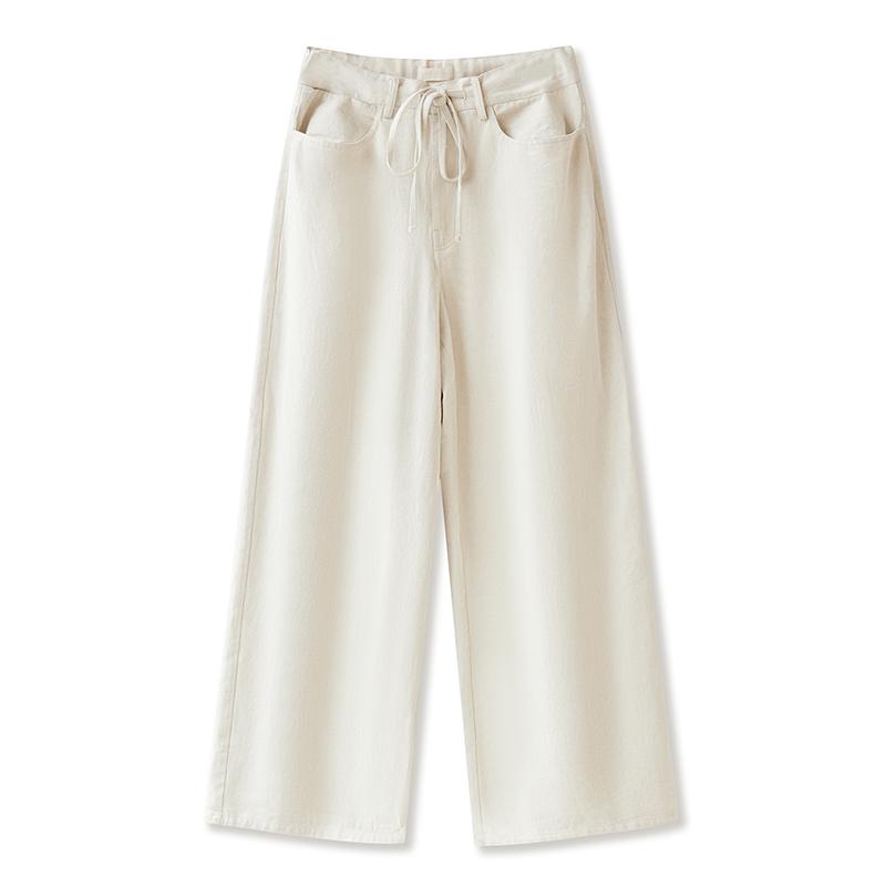 

Women s Warm Tie-Up Drape Linen Wide-Leg Pants - Casual, Floor-Length Style Small грязно-белый