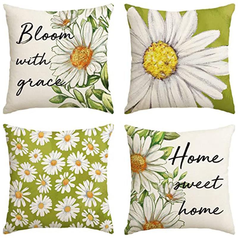 Year Daisy Flower Linen Pillow Case Home Decor Hydrangea Sofa Pillow Cushion
