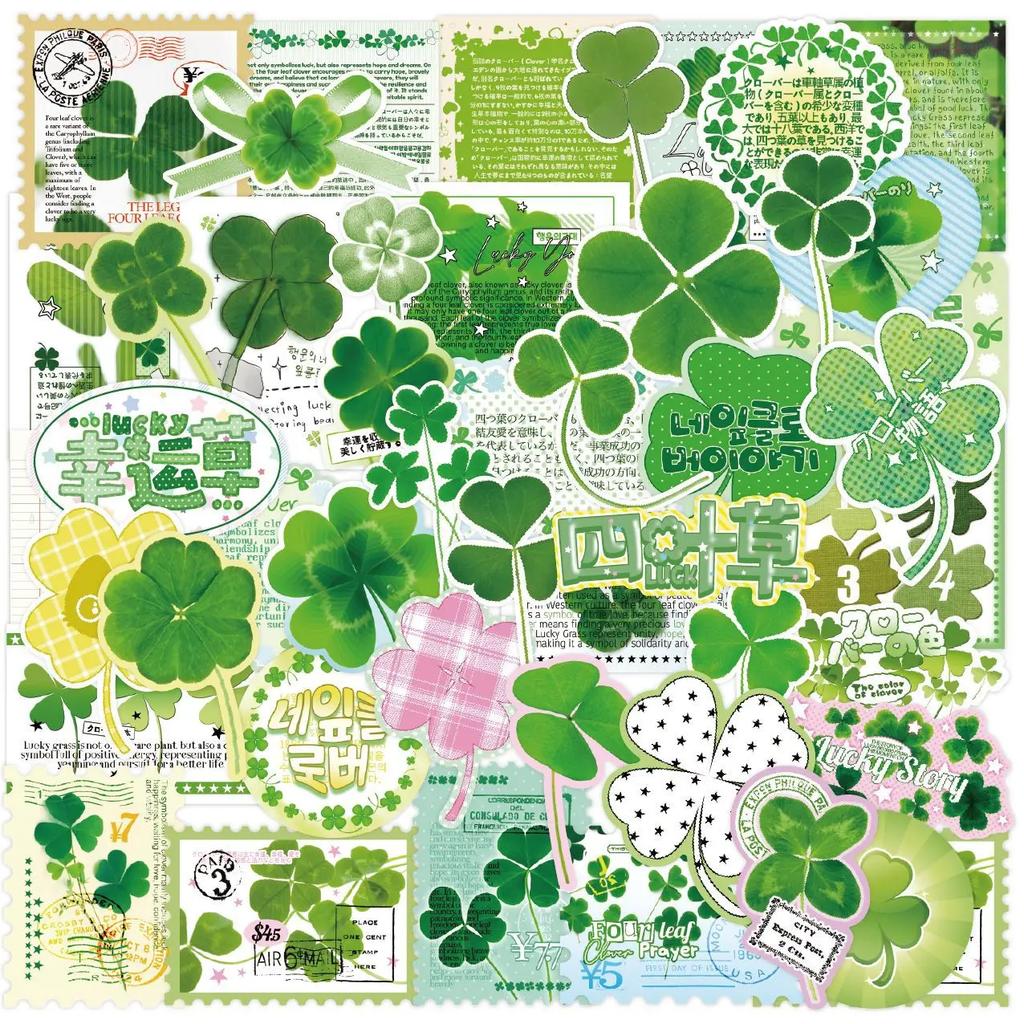 Lucky Clover Green Plant Element DIY Hand Account Stickers for Students Stationery Phone Shell Material Decoration Poster