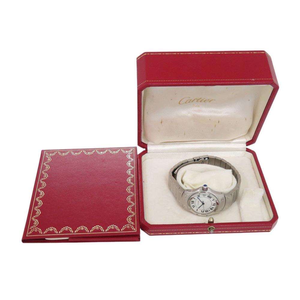Used AUTHENTIC CARTIER W20027K1 Santos Rondo White Silver SS Quartz Wristwatch