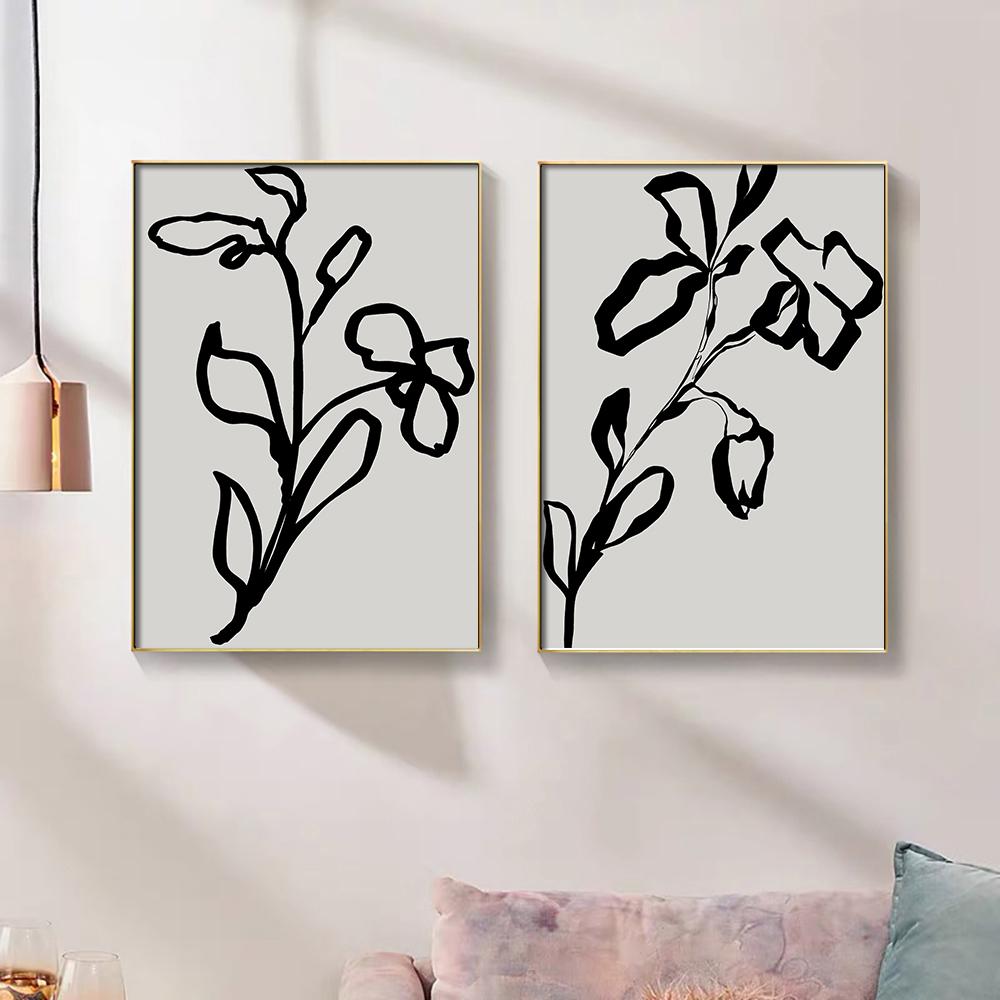 Schwarz und Weiß Abstrakte Blume Poster Druck Leinwand Malerei Moderne Minimal Wand Kunst Bilder für Wohnzimmer Home Decor Cuadros