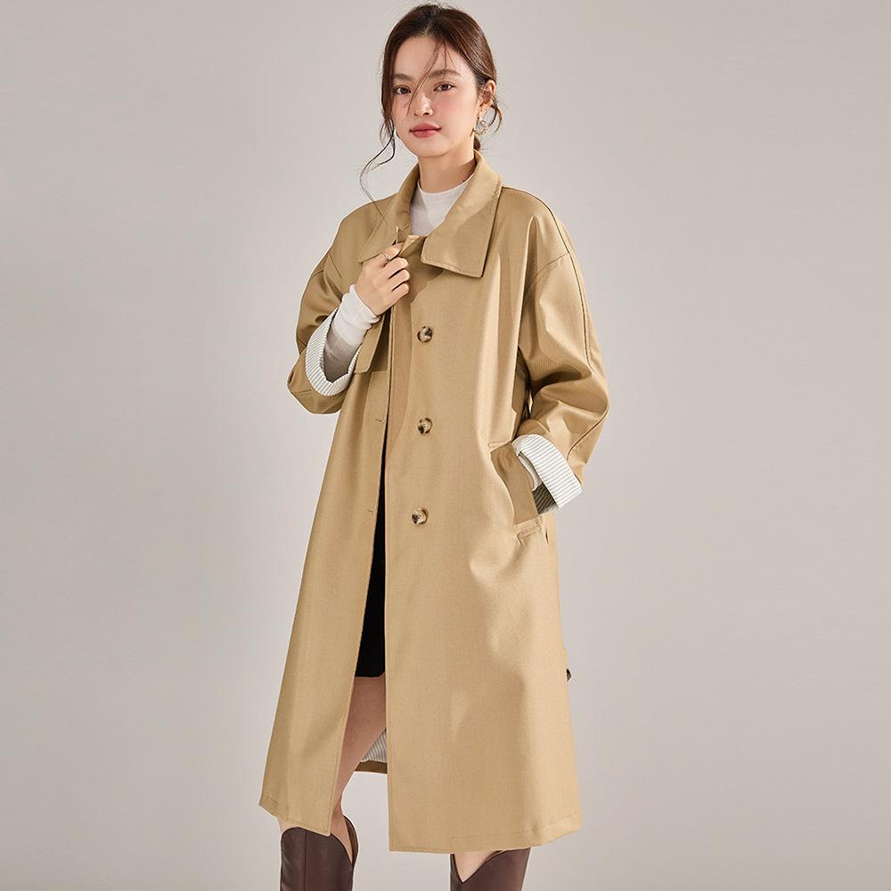 Chunxin commuting temperament loose silhouette drape retro stand-up collar medium and long trench coat women 22352