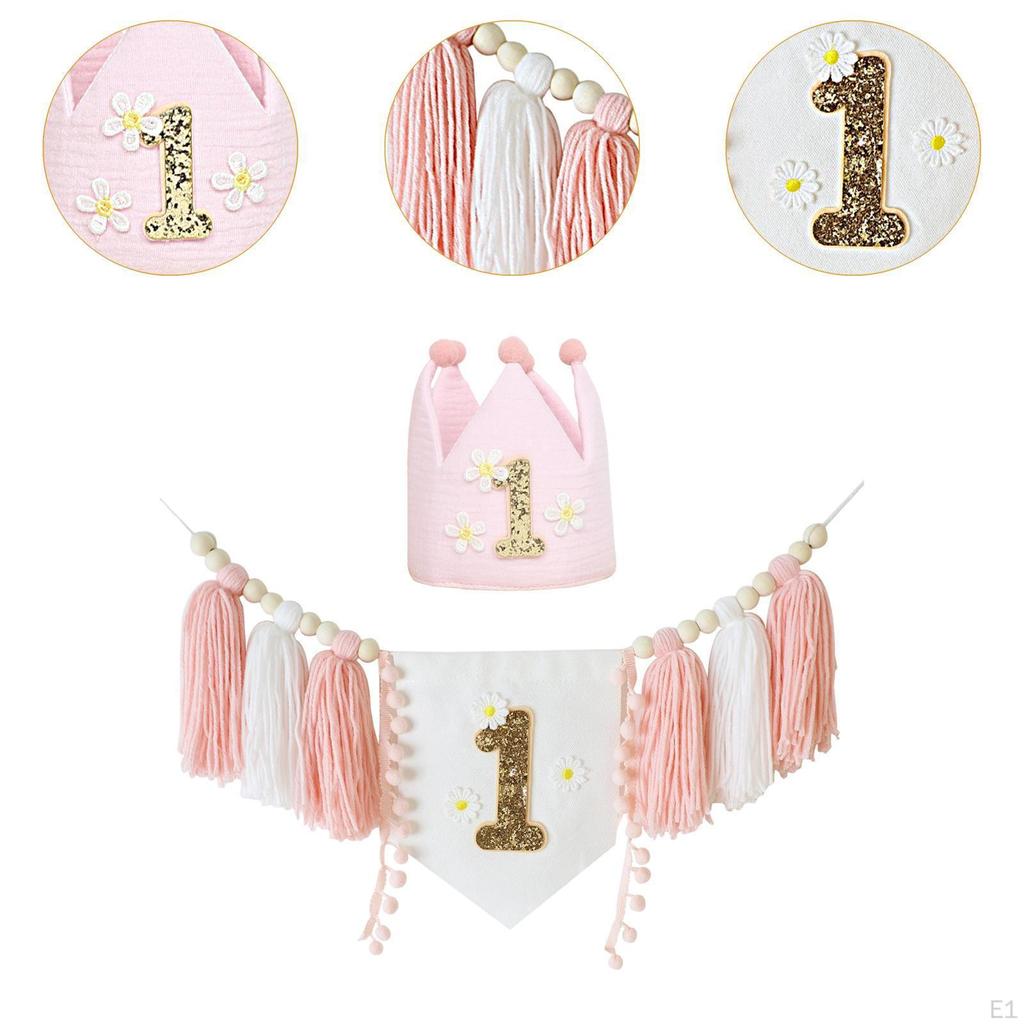 First Birthday Party Decorations High Chair Banner and Crown Hat Decorative Themed Supplies