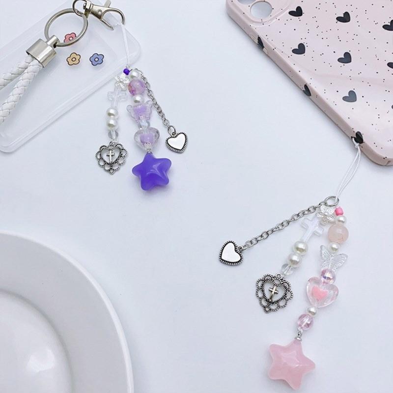 Cute Star Bead Tassels Pendant Phone Straps Lanyard Pocket Keychain Strap Backpack Charm Car Keys Decoration Chain