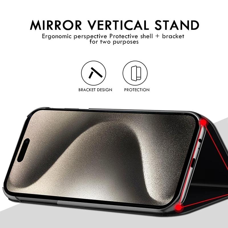 Luxury Plating Mirror Phone Case For iPhone 15 14 13 12 11 Pro Max X XR XS Max 7 8 15 Plus Shockproof Phone Bumper Flip Book Cover