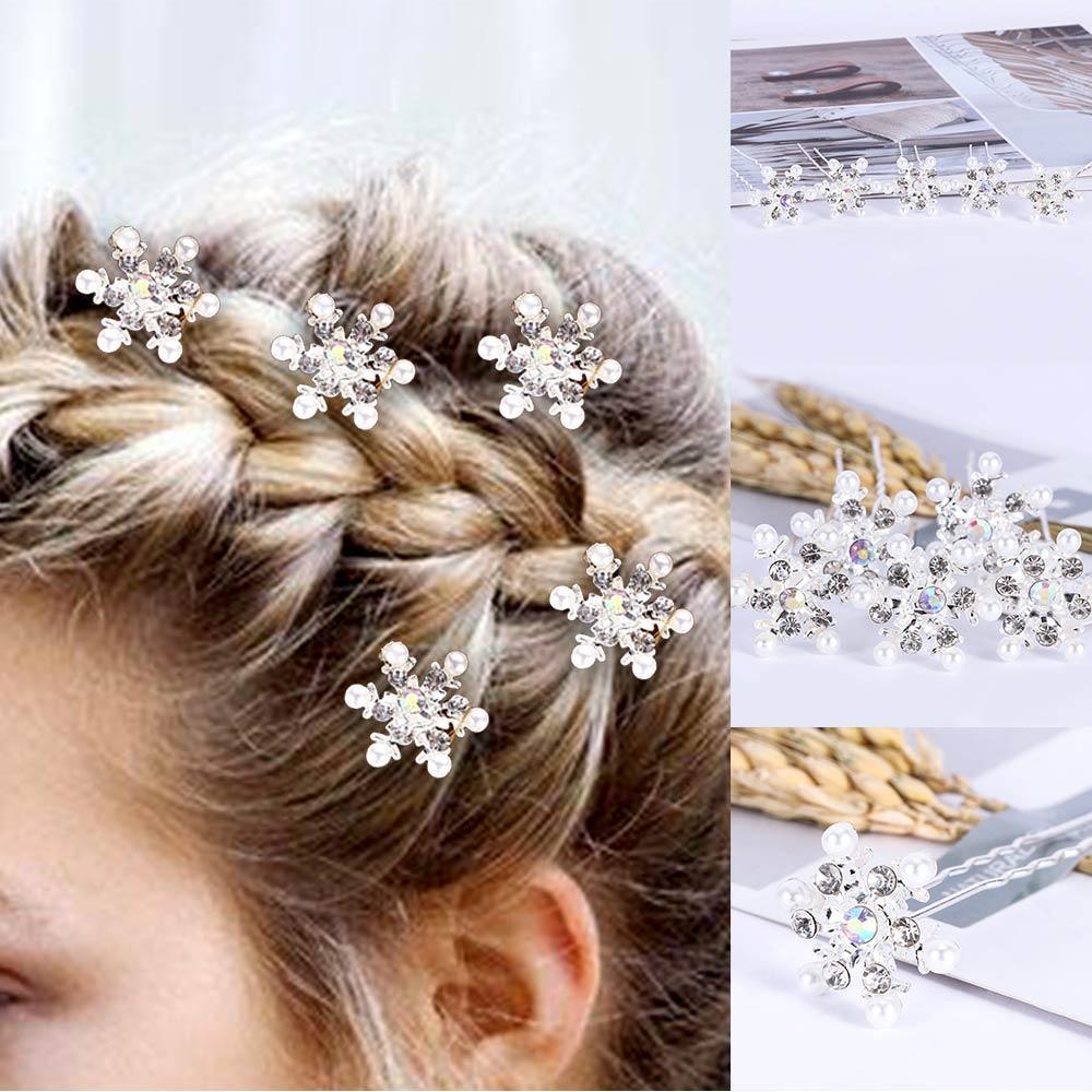 5x Bridal Snowflake Wedding Pearl Flower Crystal Rhinestone Hair Pin Hair Clips Headwear