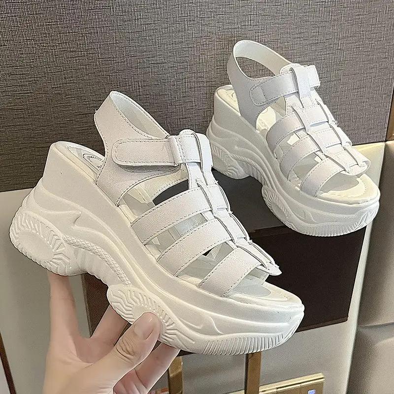 Fashion Roman Style Summer 2024 Ladies Shoes Buckles Open Toe White High Heels Wedges Heel Sandals for Women Platform Footwear Original